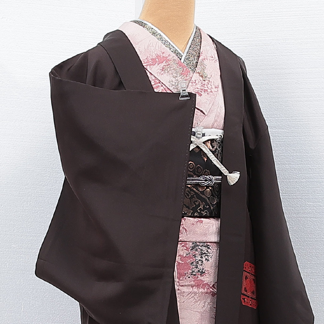 羽織 袷 身丈77cm 裄丈62cm 正絹 Sランク カジュアル Sサイズ 紐あり 茶道具 茶系 RP 1232-15310