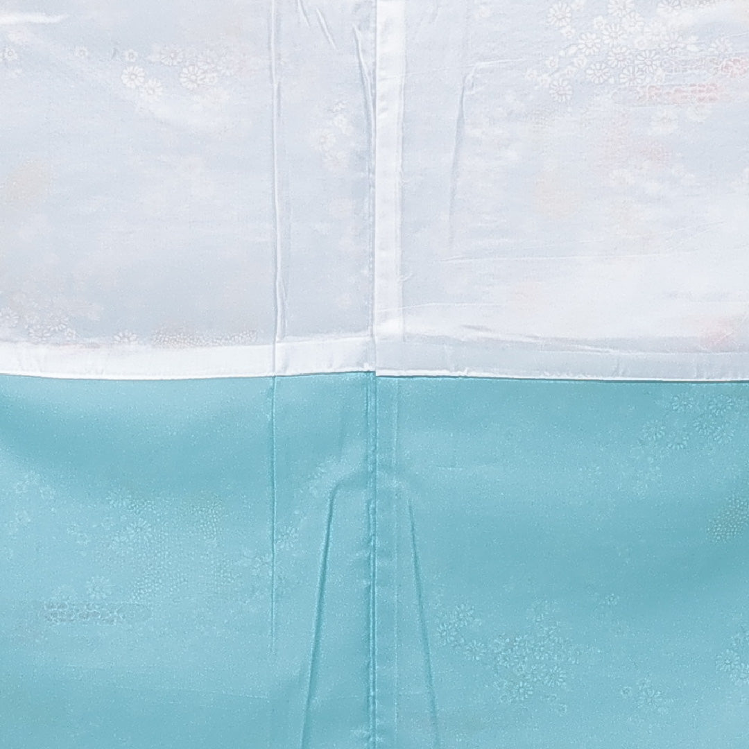 小紋 洗える着物 袷 身丈159cm 裄丈64cm ポリエステル Cランク Mサイズ 広衿 インフォーマル エ霞 梅 水色系 1215-15838