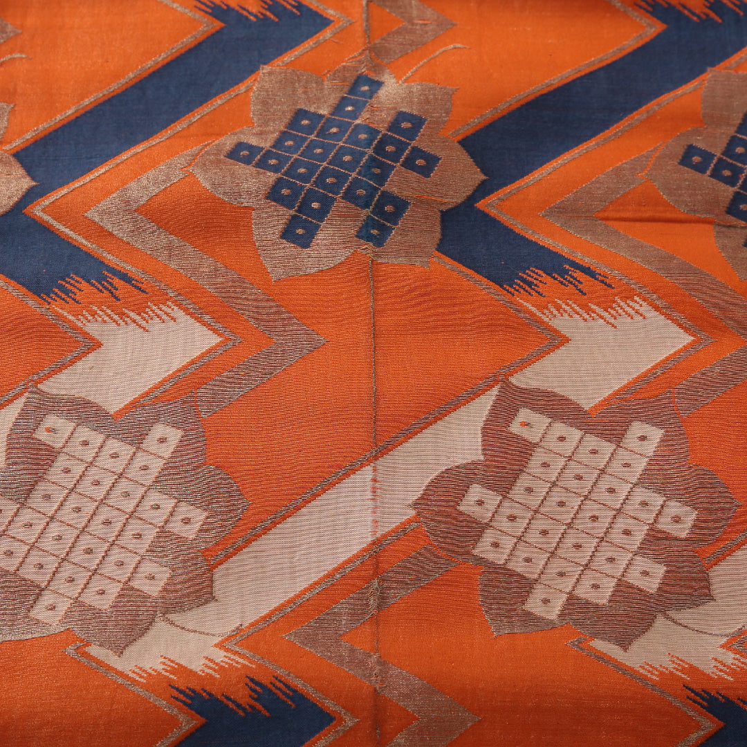 アンティーク 九寸名古屋帯 帯丈368cm 名古屋仕立て 全通 Bランク 正絹 創作柄 朱系 1224-03598