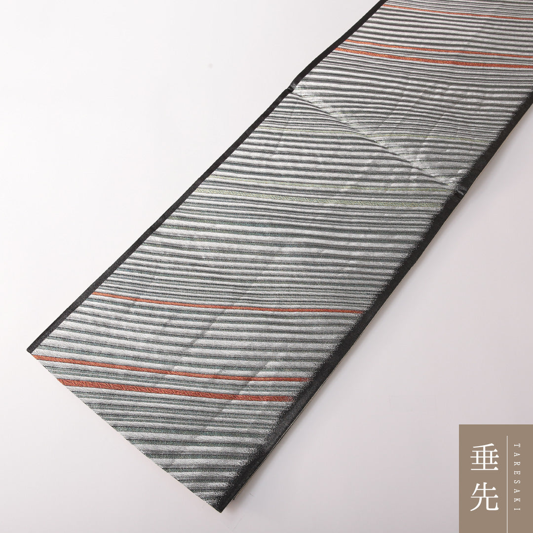 袋帯 帯丈442cm 正絹 全通 インフォーマル 銀霞 黒系 1243-01817