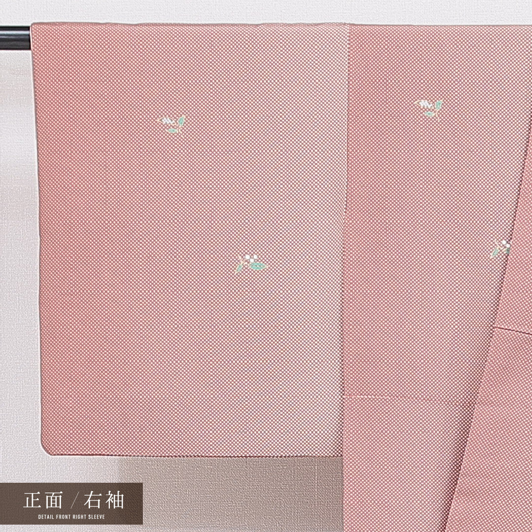 小紋 袷 身丈151cm 裄丈61cm 正絹 Sランク Sサイズ 広衿 インフォーマル 南天 ピンク系 1215-15904