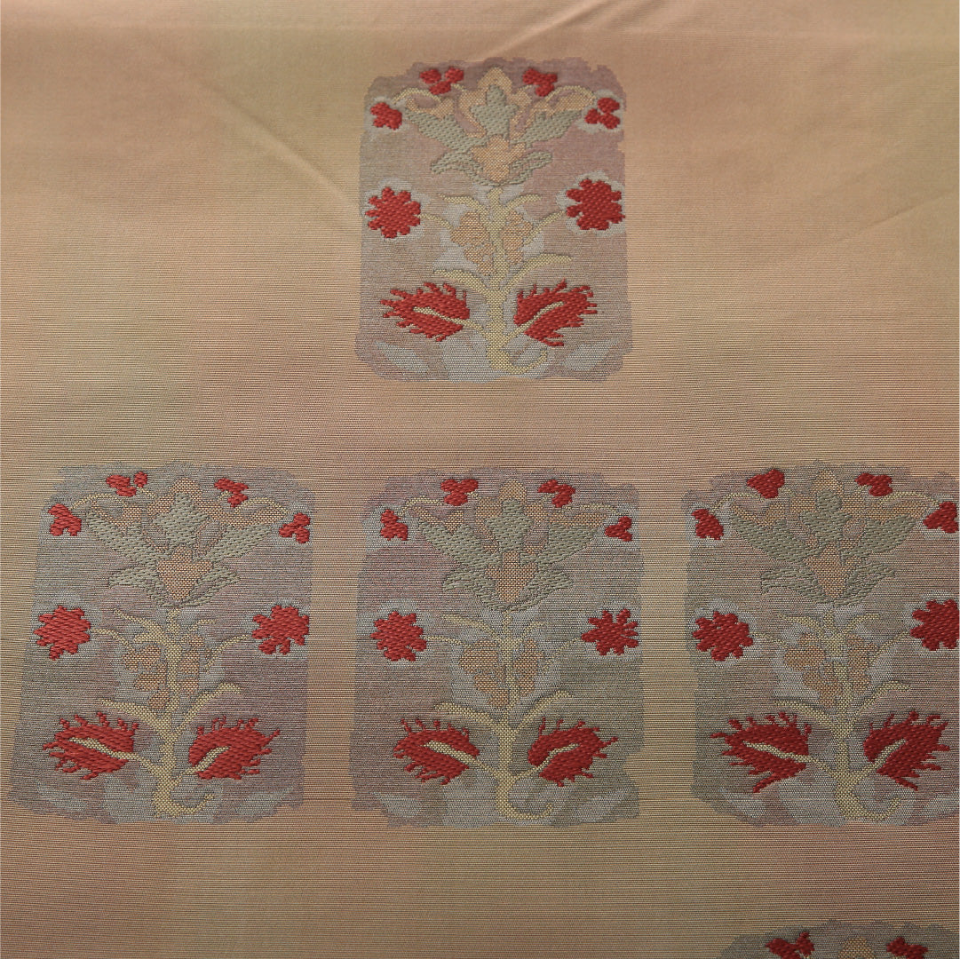 八寸名古屋帯 帯丈356cm セミフォーマル 開き仕立て ポイント柄 帯芯なし Cランク 正絹 花柄 ベージュ系 1224-03506