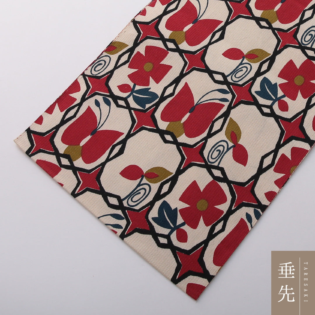 八寸名古屋帯(紬) 帯丈369cm カジュアル 名古屋仕立て 全通 Cランク 正絹 蝶 花柄 クリーム系 1224-03449