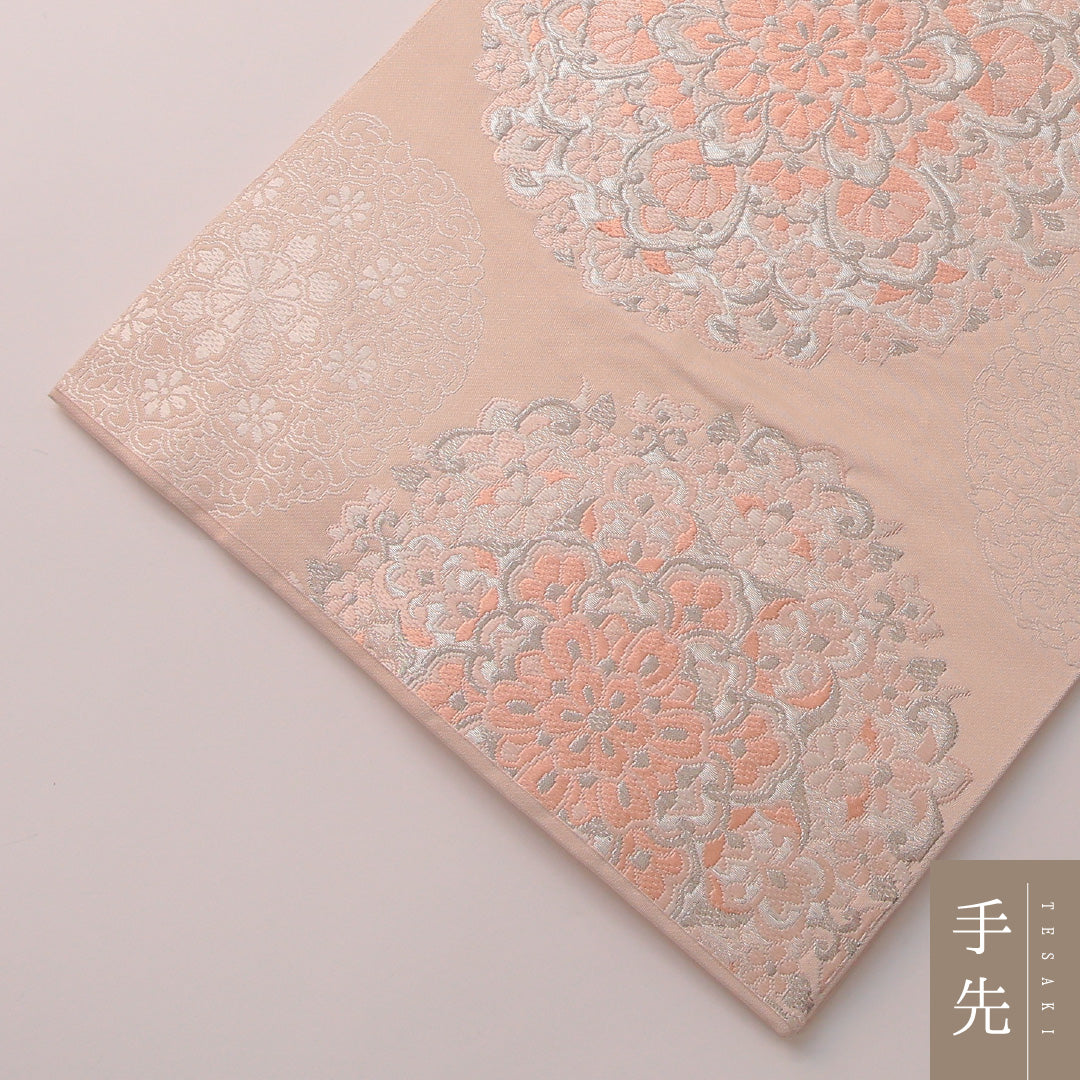 袋帯 帯丈424cm フォーマル 六通 Aランク 正絹 唐華 ピンク系 1223-01884