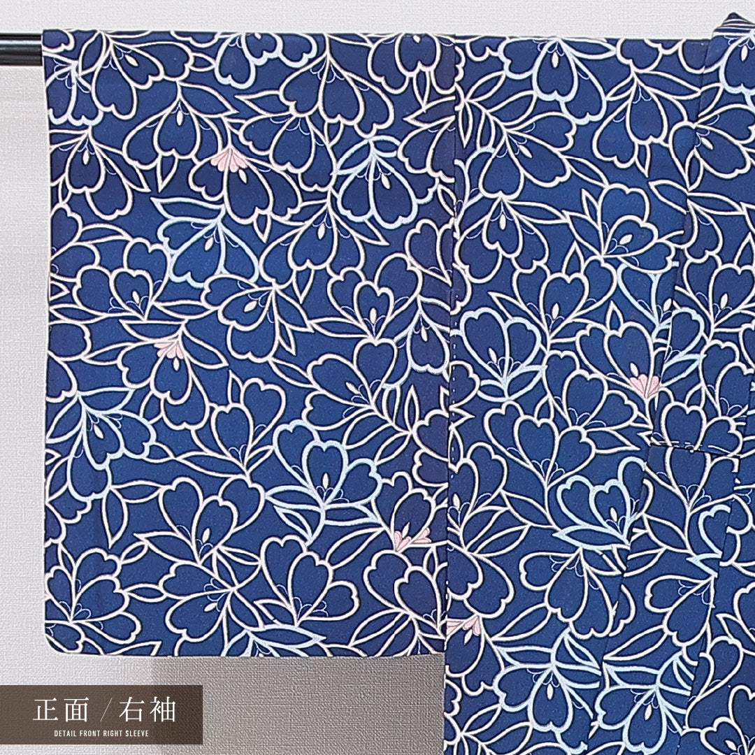 小紋 袷 身丈155cm 裄丈62cm 正絹 Cランク インフォーマル バチ衿 Mサイズ 花柄 青系 HP 1221-15568