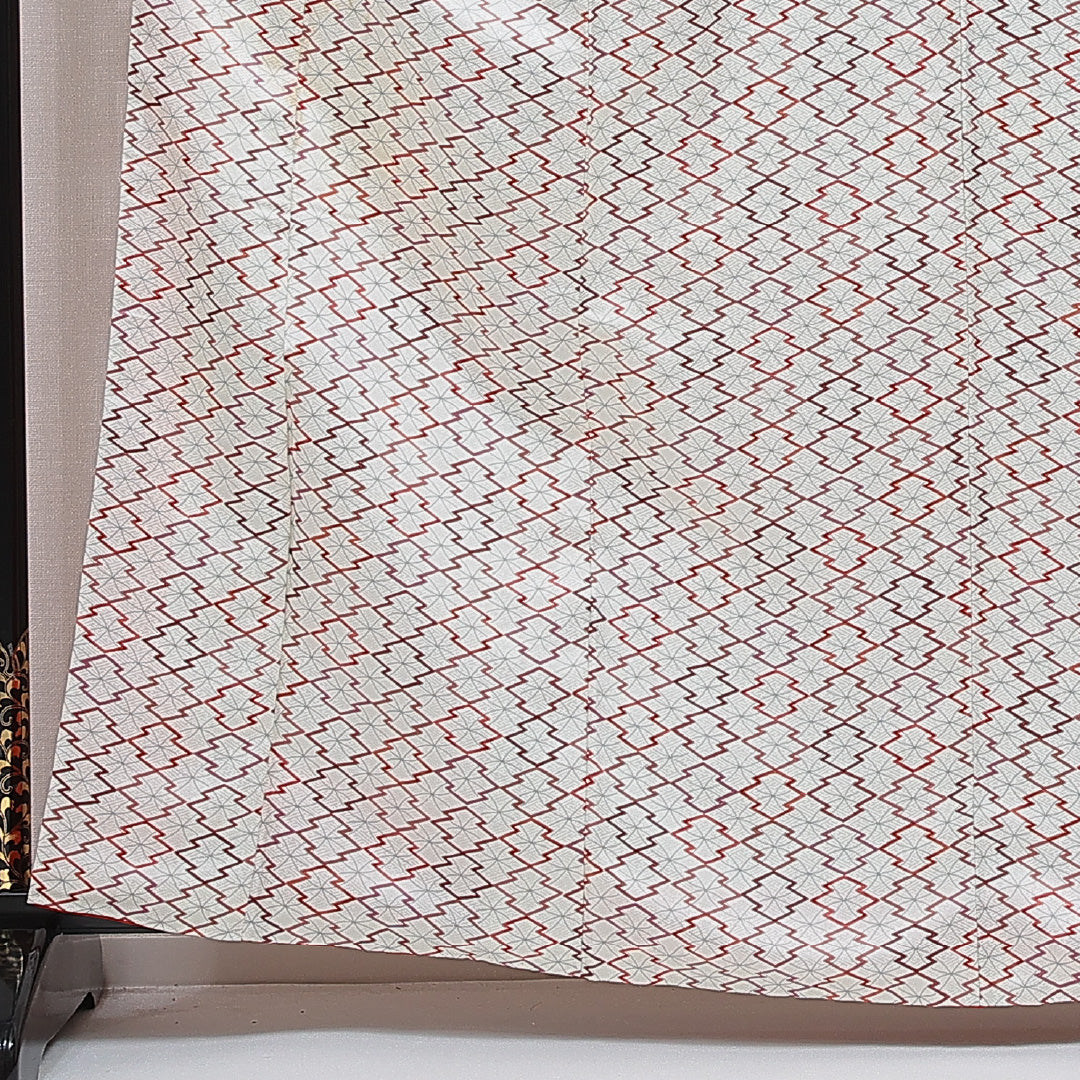 洗える着物 小紋 袷 身丈162cm 裄丈64cm ポリエステル Bランク インフォーマル 広衿 Lサイズ 七宝 松皮菱 白系 HP 1221-16113