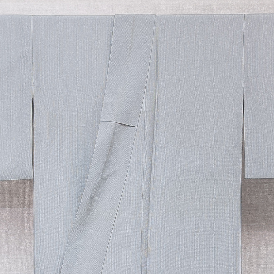 紬 洗える着物 袷 身丈168cm 裄丈67cm ポリエステル Cランク XLサイズ 広衿 カジュアル 縞 グレー系 1216-15193