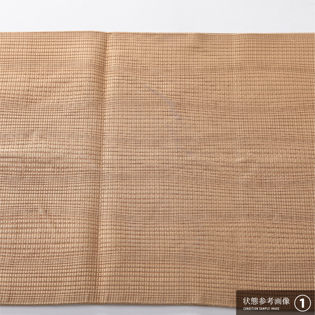 八寸名古屋帯 Aランク 帯丈358cm 正絹 全通 開き仕立て 織り カジュアル よろけ縞 ベージュ系 RP 1245-03890