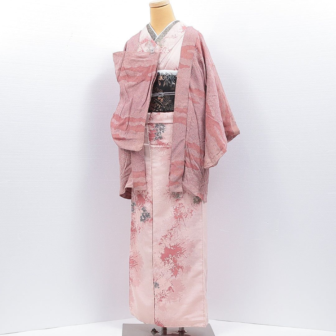 羽織(寄せ柄) 袷 身丈81cm 裄丈62cm 正絹 Cランク Sサイズ インフォーマル 赤系 1217-16817