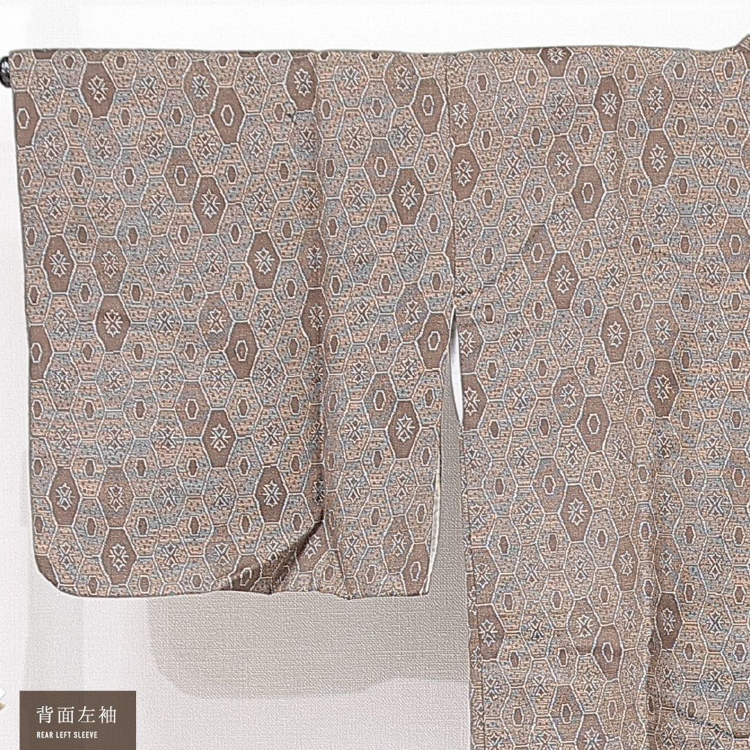 道行コート 袷 身丈83cm 裄丈62cm 正絹 Aランク カジュアル Sサイズ 亀甲 茶系 RP 1237-15160