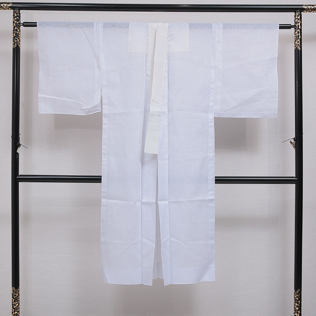 夏物 洗える着物 麻の長襦袢 夏物 身丈129cm 裄丈62cm 麻 Sランク Lサイズ 笹 白系 M4 1239-16586