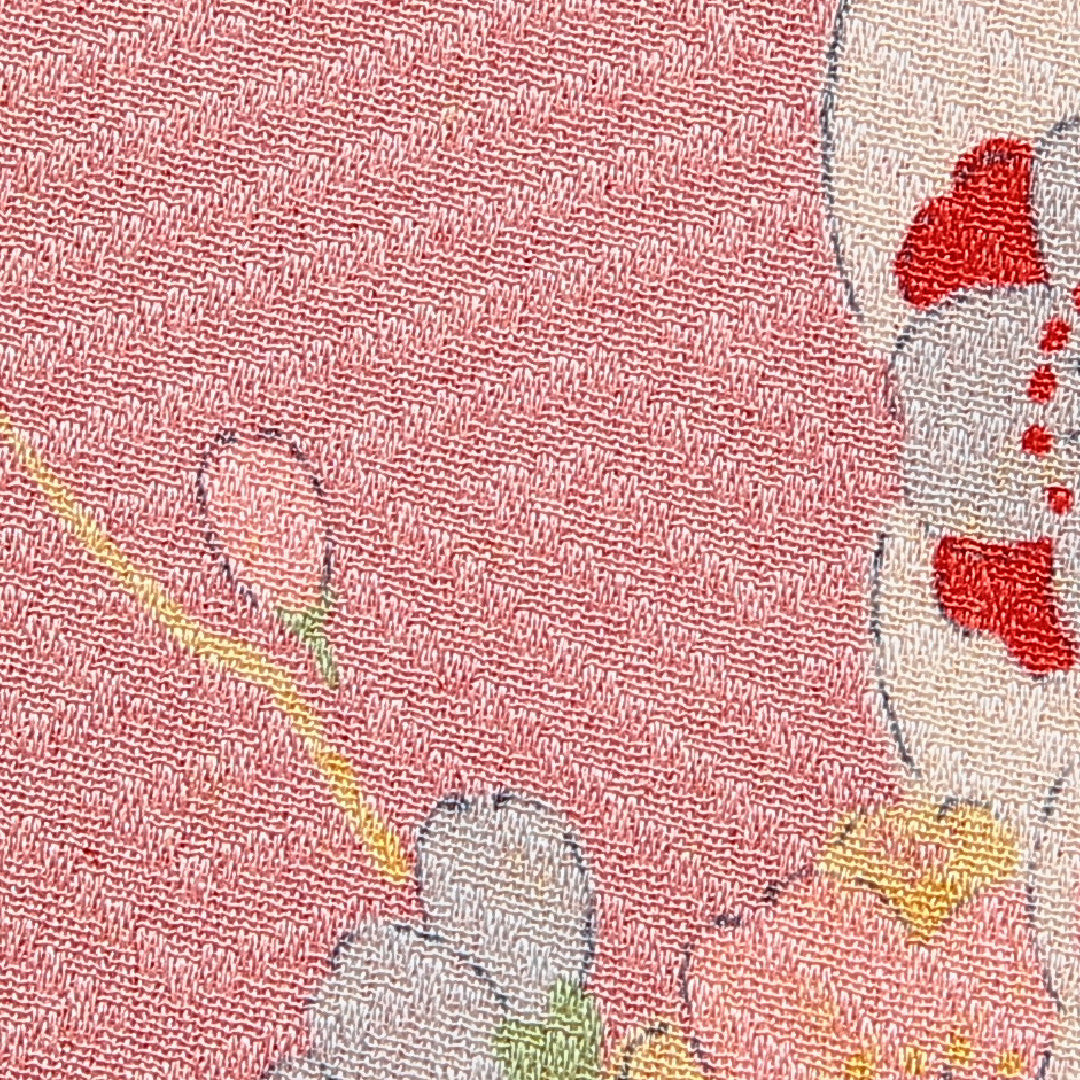 アンティーク 付下げ 袷 身丈145cm 裄丈60cm 正絹 Cランク XSサイズ バチ衿 紋意匠 紗綾形 雪輪 牡丹 ピンク系 1261-15977