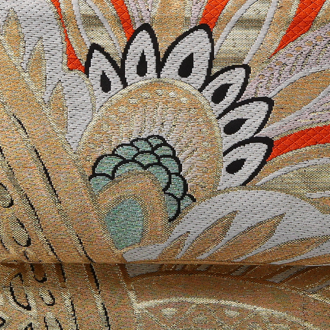 アンティーク 袋帯 帯丈412cm 六通 Aランク 正絹 植物柄 黒系 1223-01997