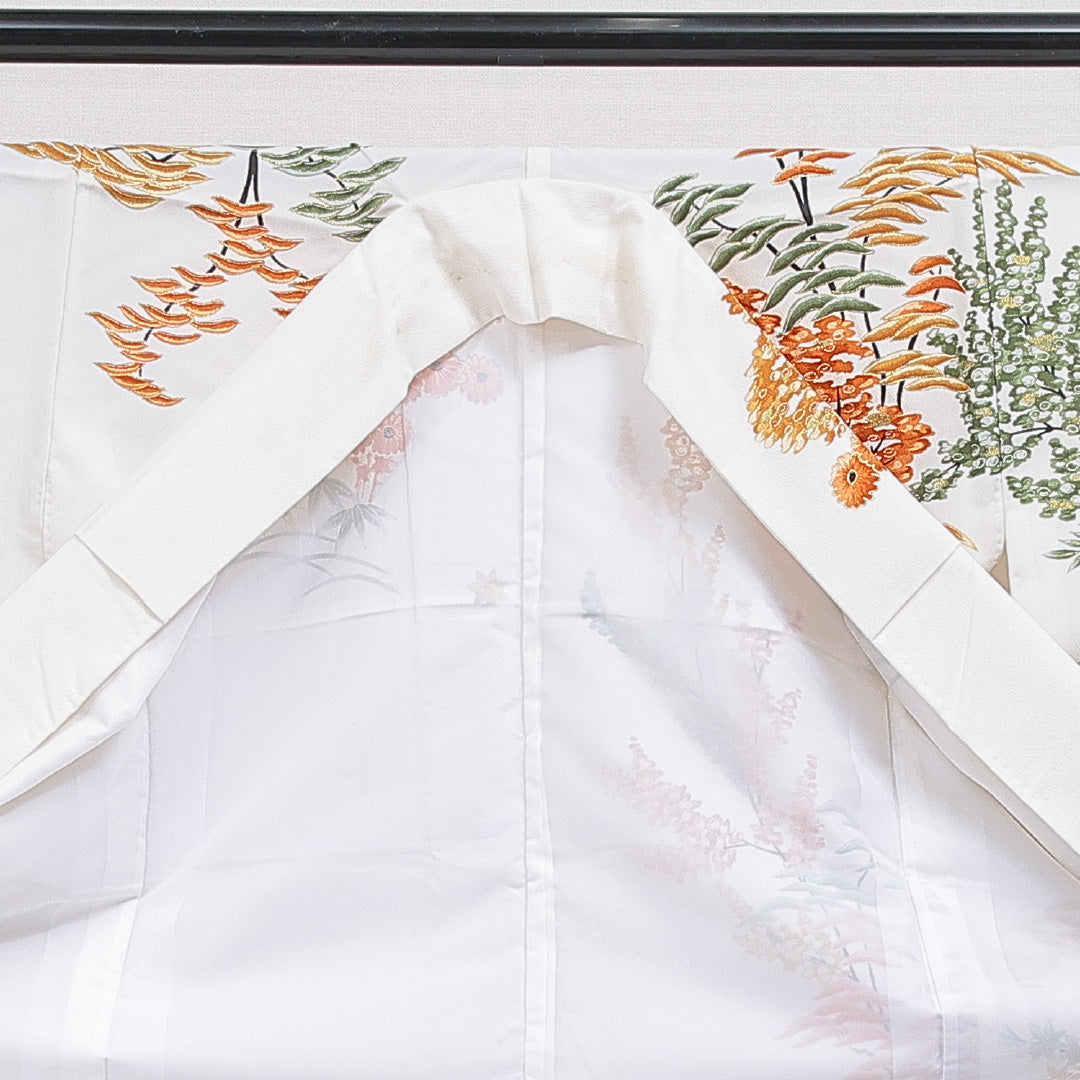 訪問着 洗える着物 袷 身丈158cm 裄丈63cm ポリエステル Cランク Mサイズ 広衿 セミフォーマル 風景柄 白系 1212-16256