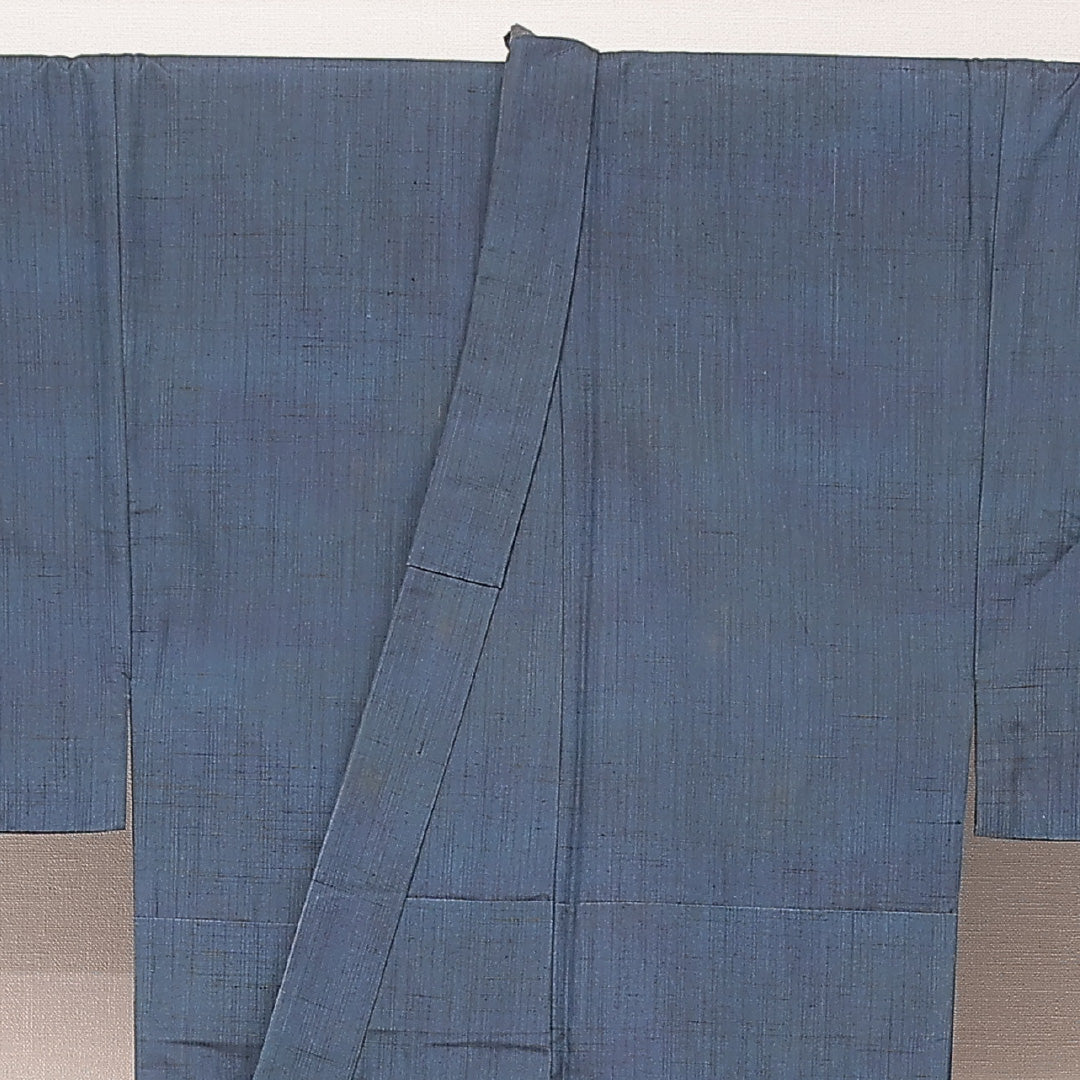 男着物 袷 身丈136cm 裄丈68cm 正絹 Cランク カジュアル 棒衿 Sサイズ 草木染め 証紙 無地 紺系 LP 1224-16920