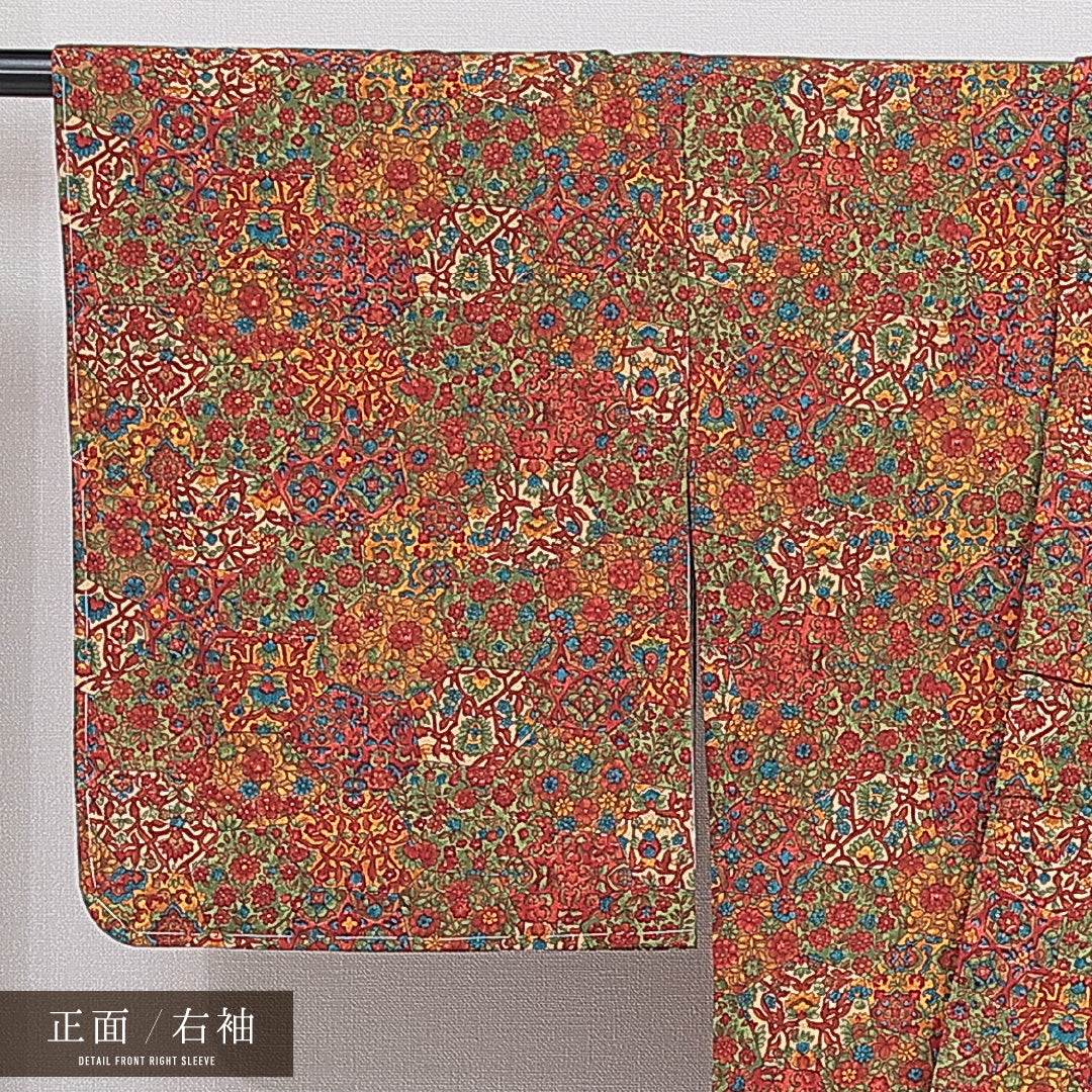 洗える着物 小紋 袷 身丈157cm 裄丈67cm ポリエステル Sランク インフォーマル 広衿 Mサイズ 更紗柄 多色系 RP 1221-16431
