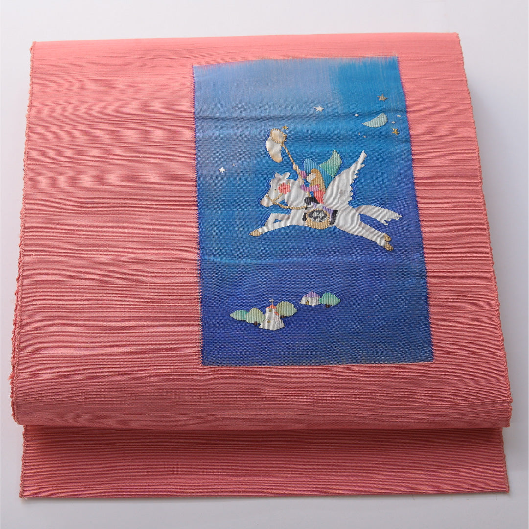 八寸名古屋帯 帯丈361cm カジュアル 松葉仕立て ポイント柄 Sランク 正絹 創作柄 ピンク系 1224-03493