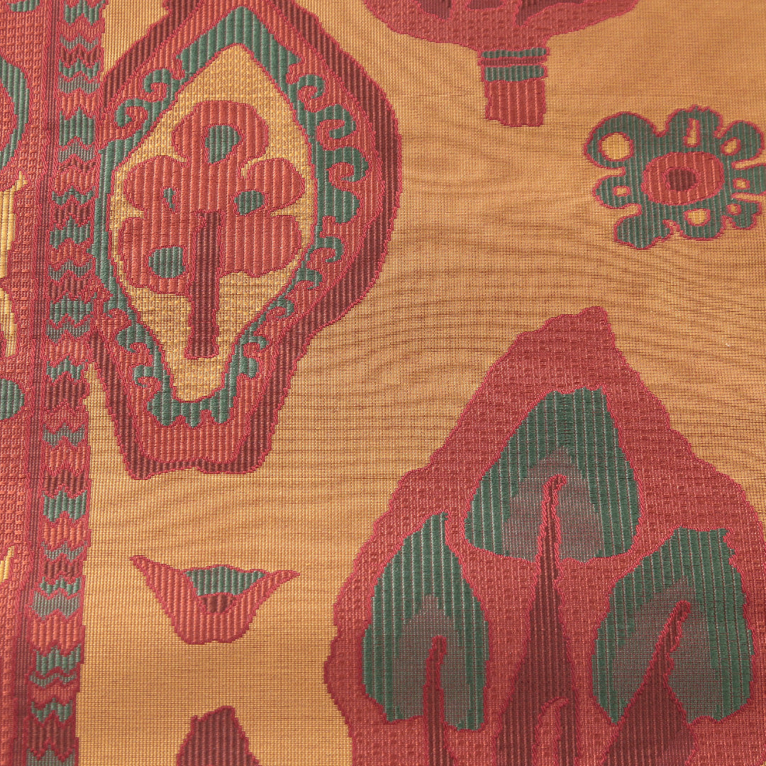 八寸名古屋帯 帯丈385cm カジュアル 名古屋仕立て 六通 Sランク 正絹 創作柄 朱系 1224-04180