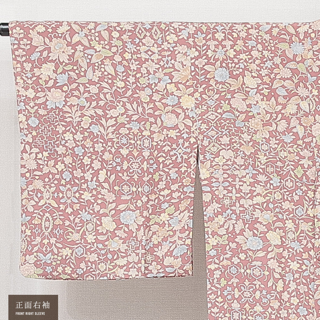道行コート 袷 身丈94cm 裄丈67cm 正絹 Sランク セミフォーマル Mサイズ ポケットあり 花柄 紫系 RP 1237-15274