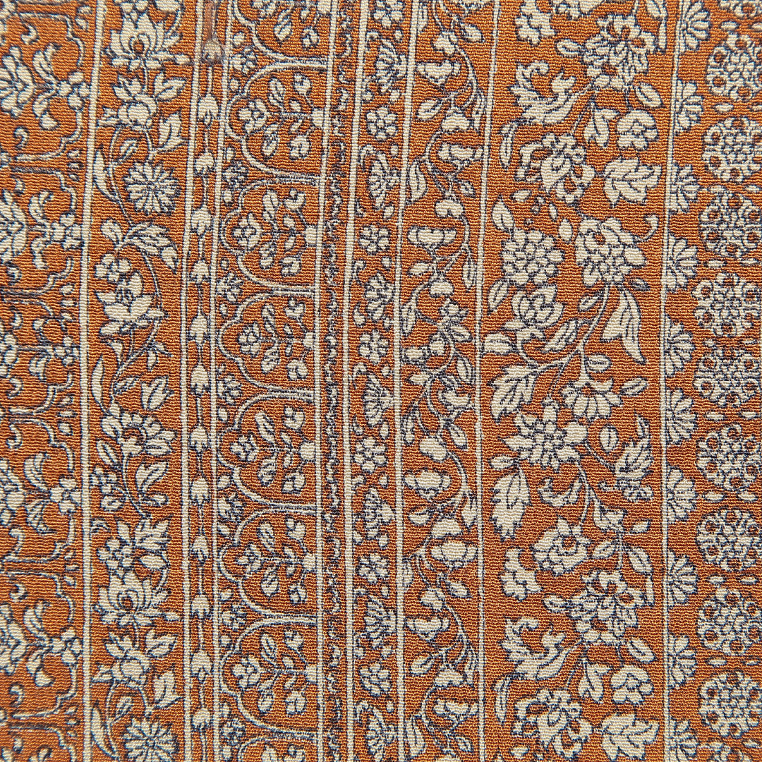 小紋 袷 身丈156cm 裄丈65cm 正絹 Dランク Mサイズ バチ衿 インフォーマル 更紗 花柄 茶系 1215-15710