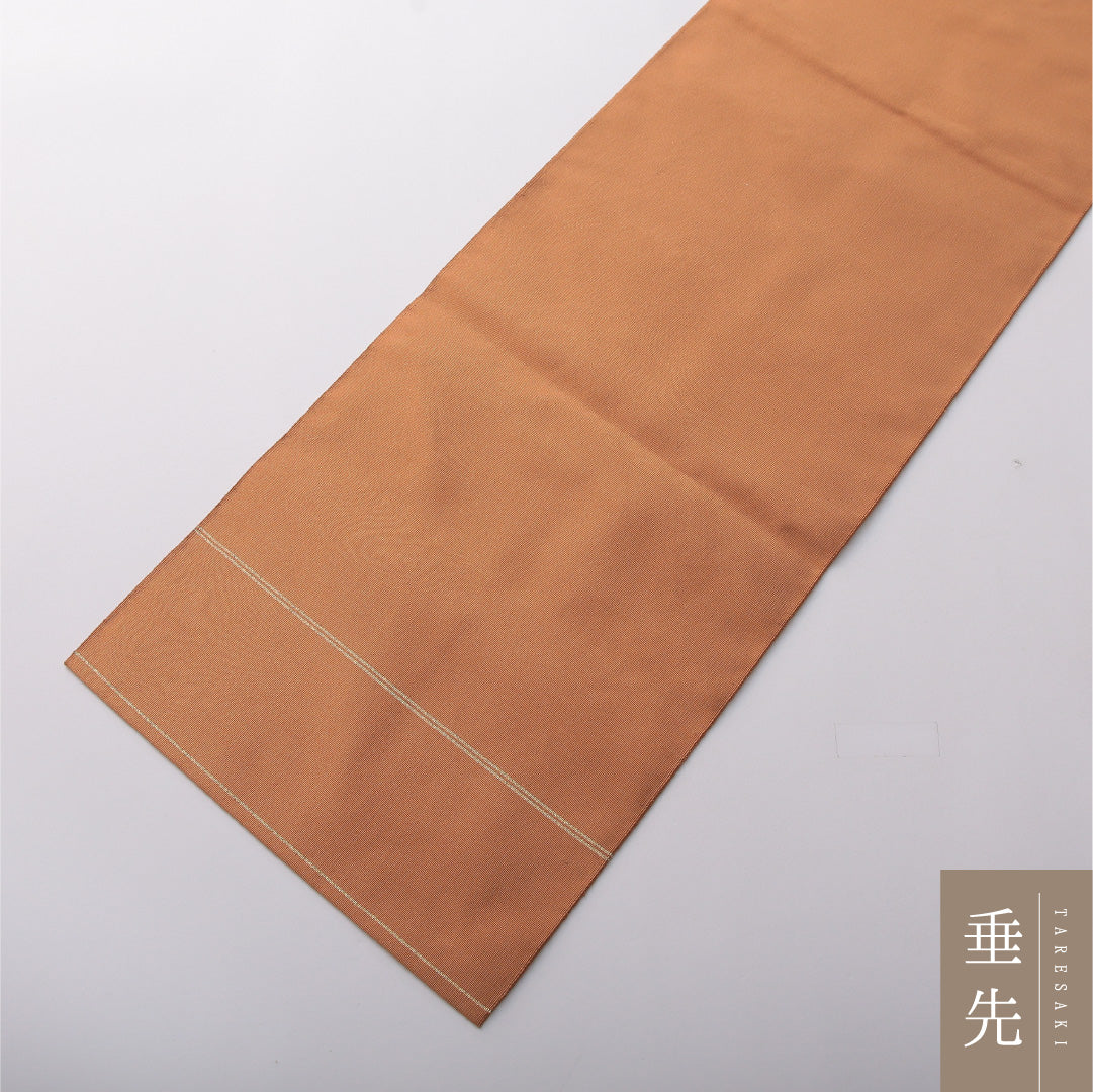 八寸名古屋帯 Sランク 帯丈354cm 正絹 全通 松葉仕立て 帯芯なし 織り カジュアル 無地 深いベージュ系 RP 1245-03583
