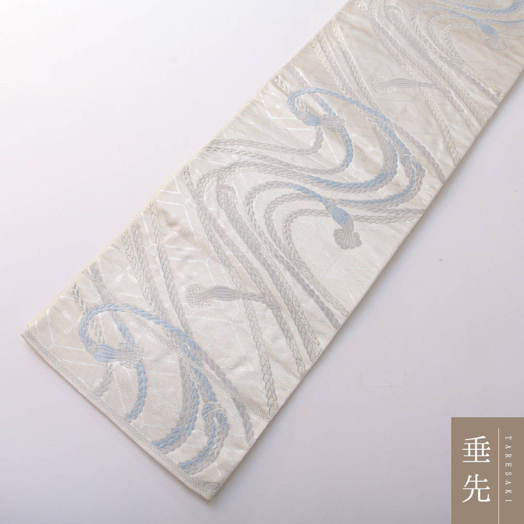 袋帯 帯丈420cm 正絹 六通 フォーマル 組紐 菱つなぎ 銀系 1243-02047