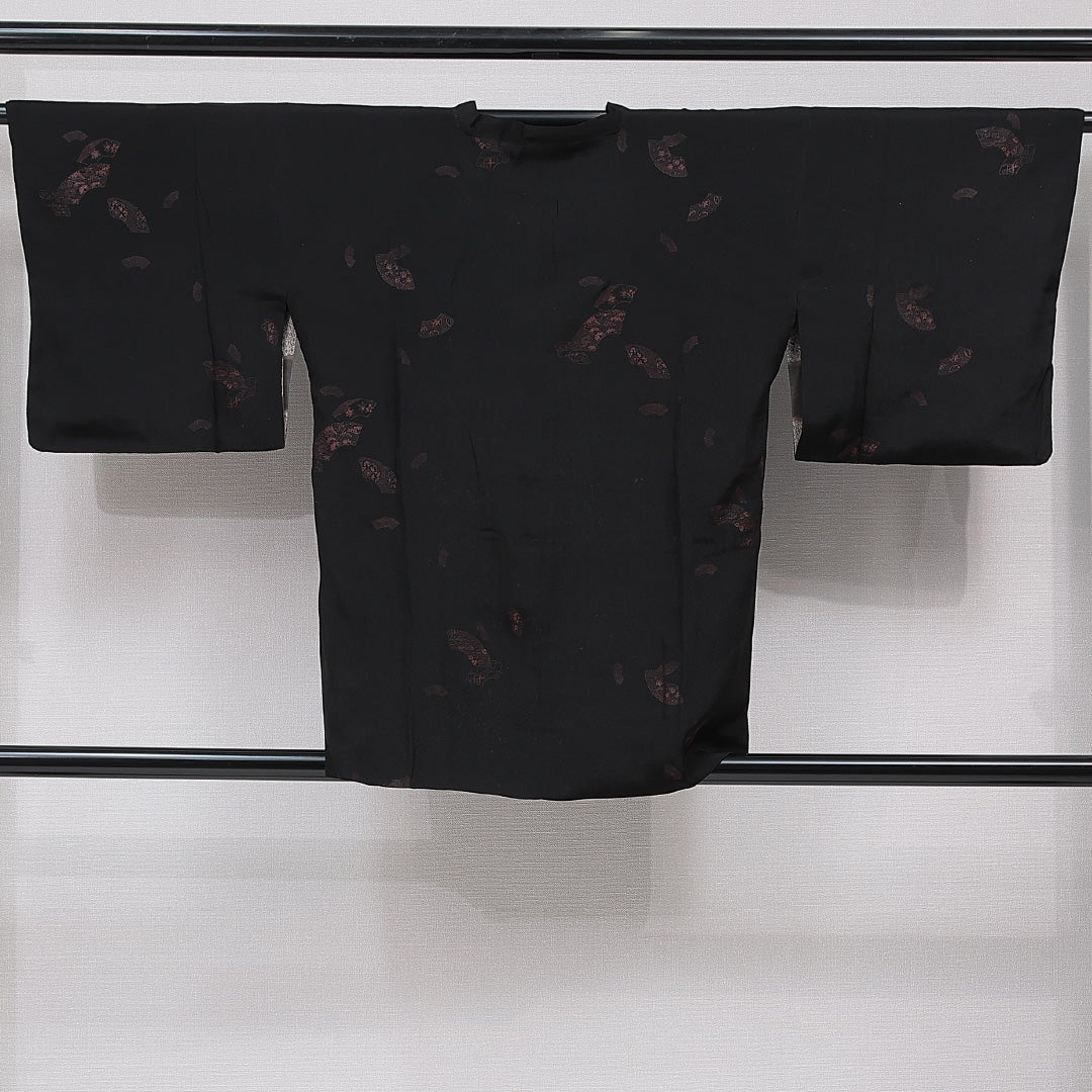 アンティーク 道行コート 袷 身丈81cm 裄丈62cm 正絹 Aランク Sサイズ 扇 黒系 1263-15461