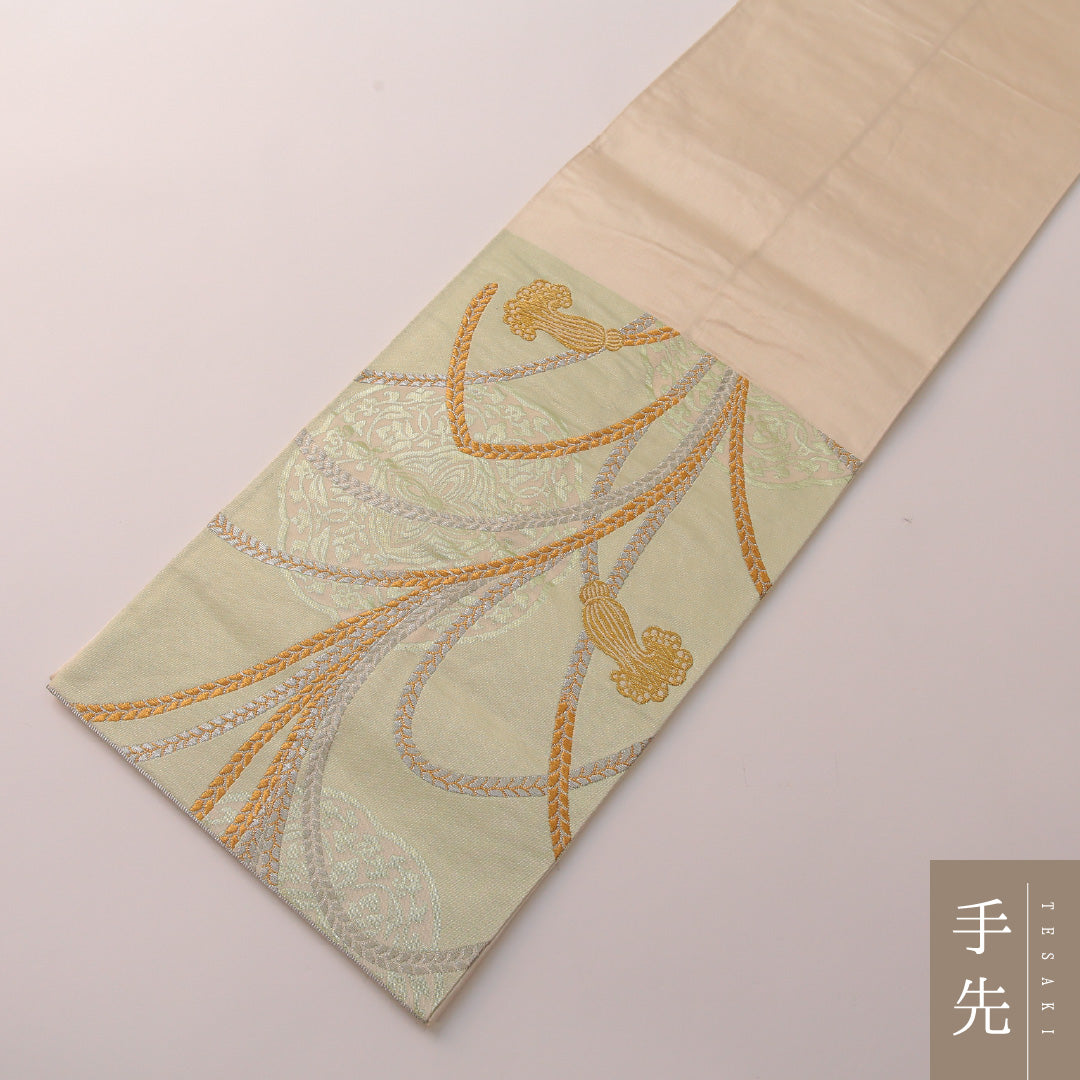 袋帯 帯丈424cm フォーマル 六通 Aランク 正絹 組紐 緑系 1223-01900