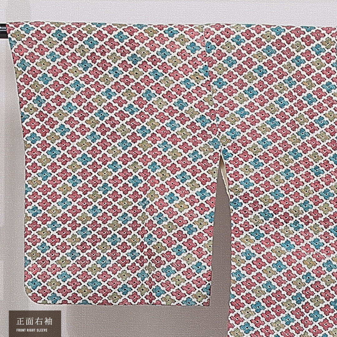 道行コート 袷 身丈92cm 裄丈61cm 正絹 Aランク カジュアル Sサイズ 菱 多色系 HP 1237-15463