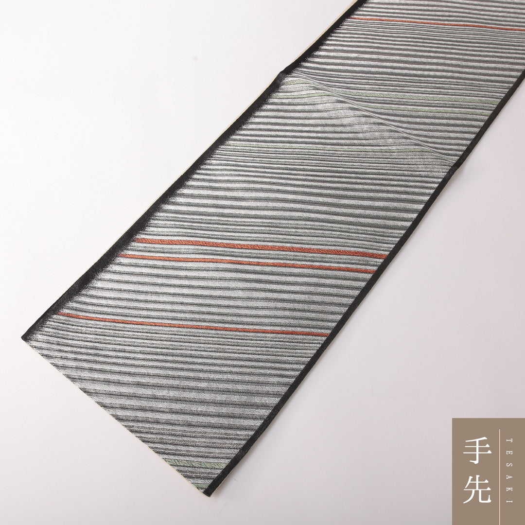 袋帯 帯丈442cm 正絹 全通 インフォーマル 銀霞 黒系 1243-01817