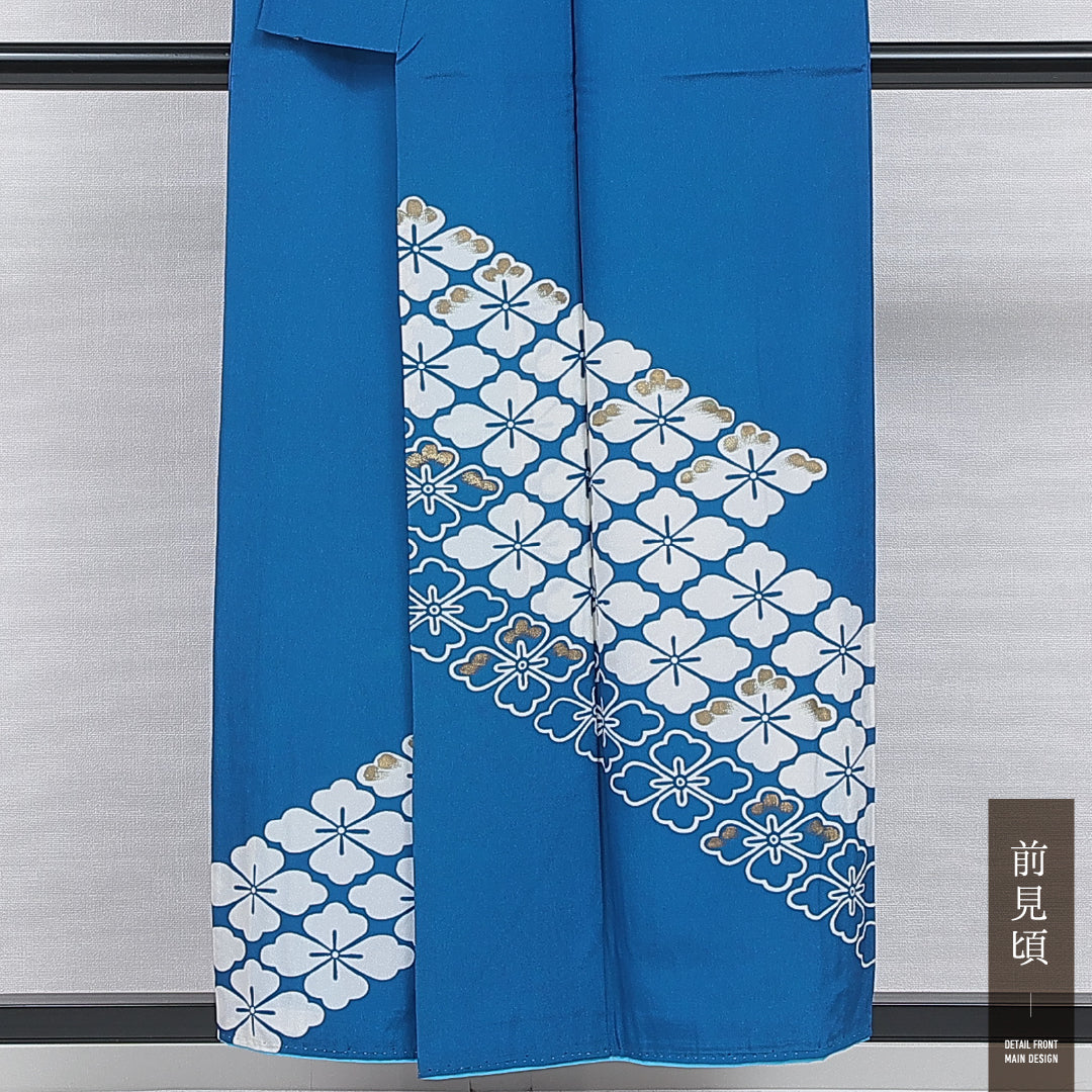 付下げ 洗える着物 胴抜き 身丈154cm 裄丈64cm ポリエステル Aランク Sサイズ バチ衿 インフォーマル 花菱 青系 1261-16323