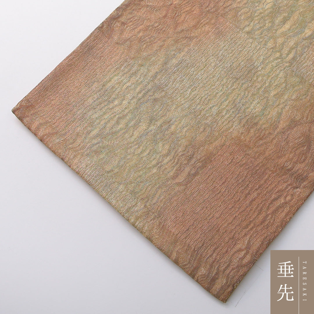 袋帯 帯丈436cm フォーマル 全通 Sランク 正絹 ふくれ織 無地 金系 1223-02071