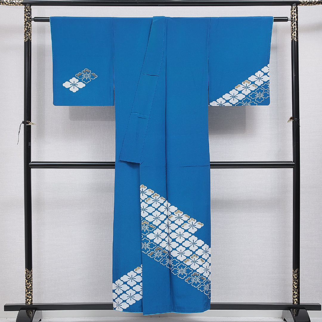 付下げ 洗える着物 胴抜き 身丈154cm 裄丈64cm ポリエステル Aランク Sサイズ バチ衿 インフォーマル 花菱 青系 1261-16323