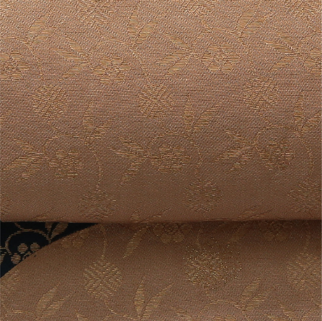 九寸名古屋帯 帯丈432cm カジュアル 開き仕立て 六通 Aランク 正絹 植物柄 紺系 1224-03516