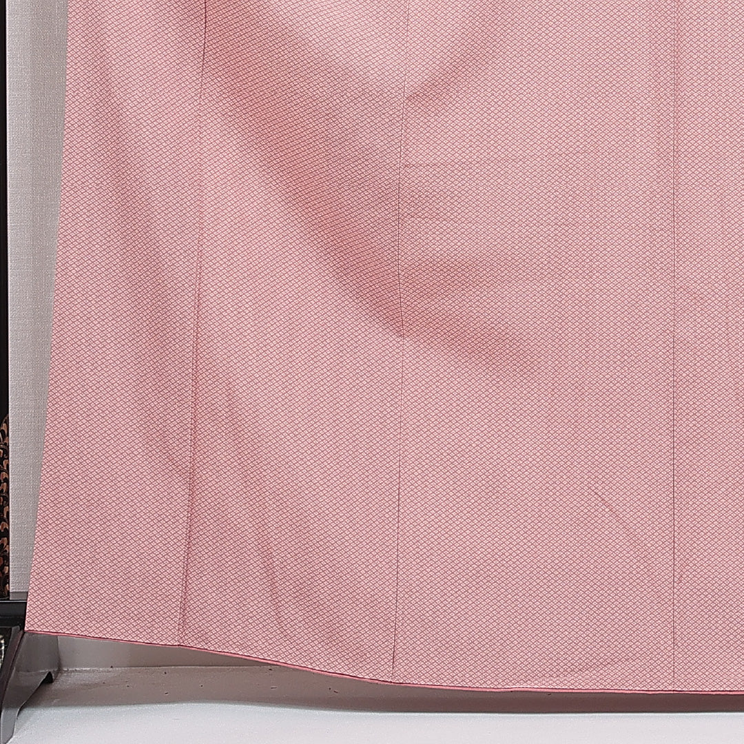 江戸小紋 袷 身丈165cm 裄丈68cm 正絹 Sランク XLサイズ 広衿 インフォーマル ガード加工 花菱 ピンク系 1262-16230