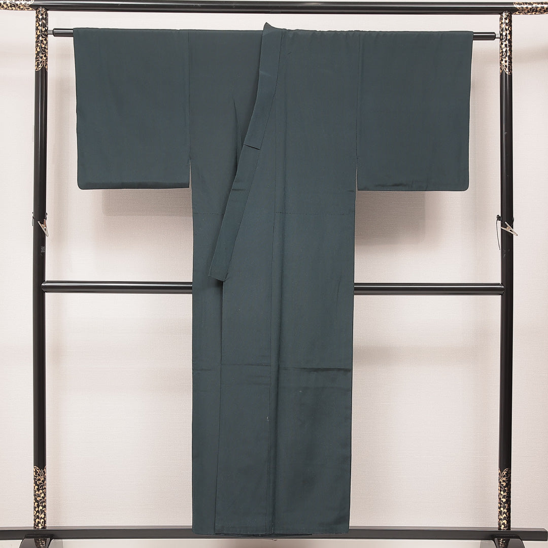 男着物 袷 身丈152cm 裄丈68cm 正絹 Dランク カジュアル 棒衿 XLサイズ 無地 紺系 HP 1224-16898
