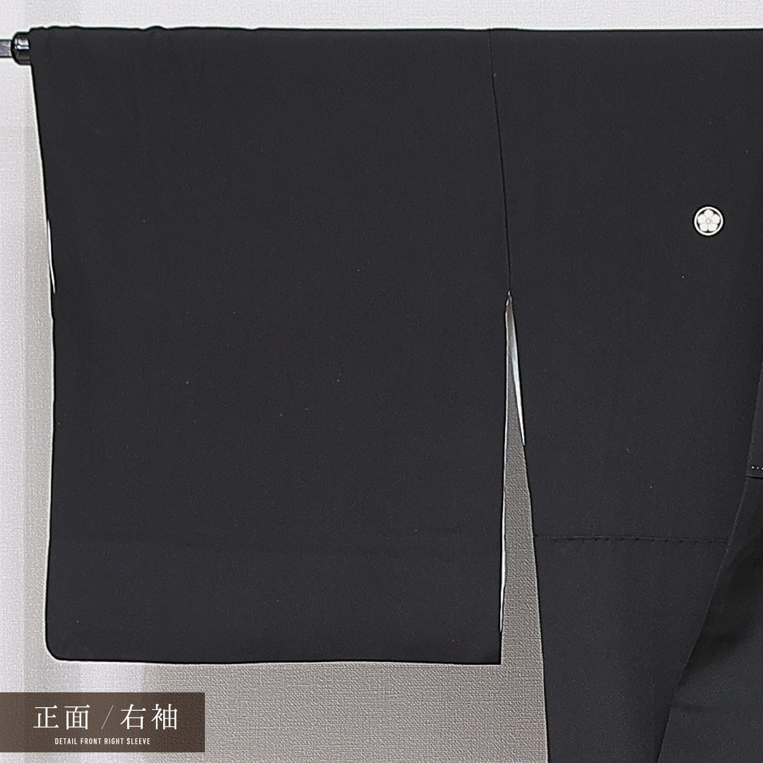 黒留袖 袷 身丈161cm 裄丈64cm 三つ紋 丸に桔梗 フォーマル Aランク Lサイズ 正絹 比翼仕立て 広衿 楼閣 松 1211-F0680