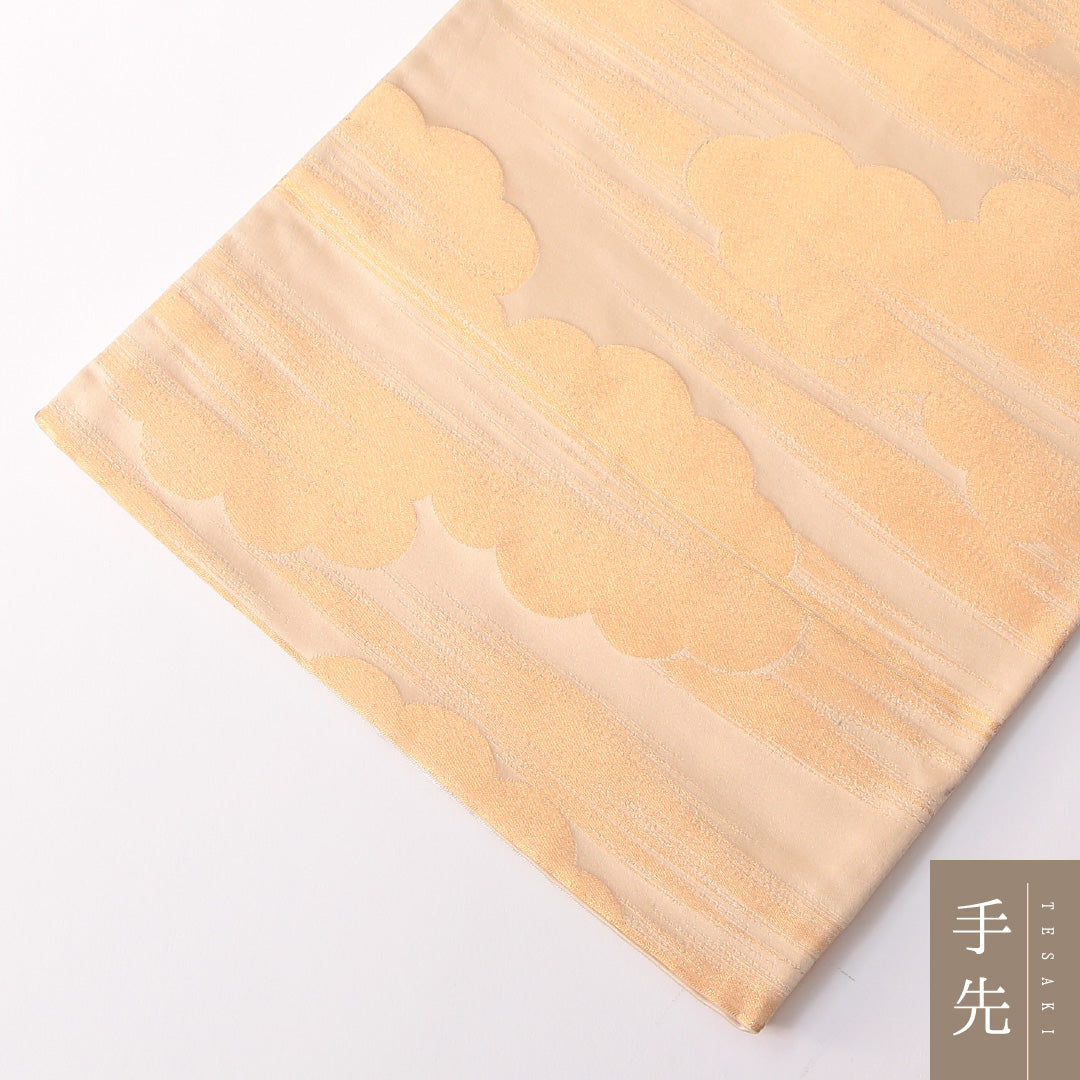 袋帯 帯丈420cm 正絹 全通 リバーシブル セミフォーマル 雲取り 金系 銀系 1243-01825
