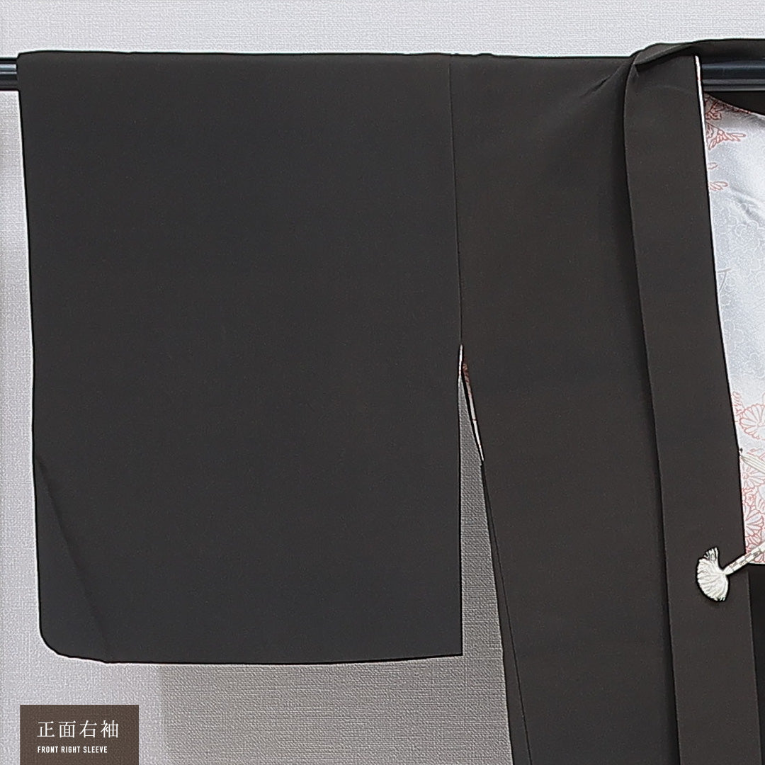 黒羽織 袷 身丈80cm 裄丈62cm 正絹 Sランク インフォーマル Sサイズ 紐あり 花柄 黒系 RP 1233-16138