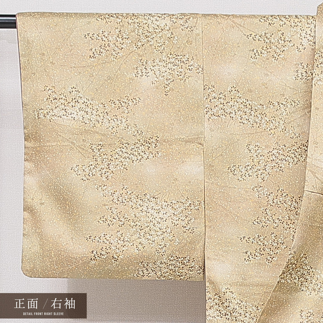 洗える着物 小紋 袷 身丈153cm 裄丈62cm ポリエステル Sランク インフォーマル 広衿 Sサイズ 萩 ベージュ系 RP 1221-15836