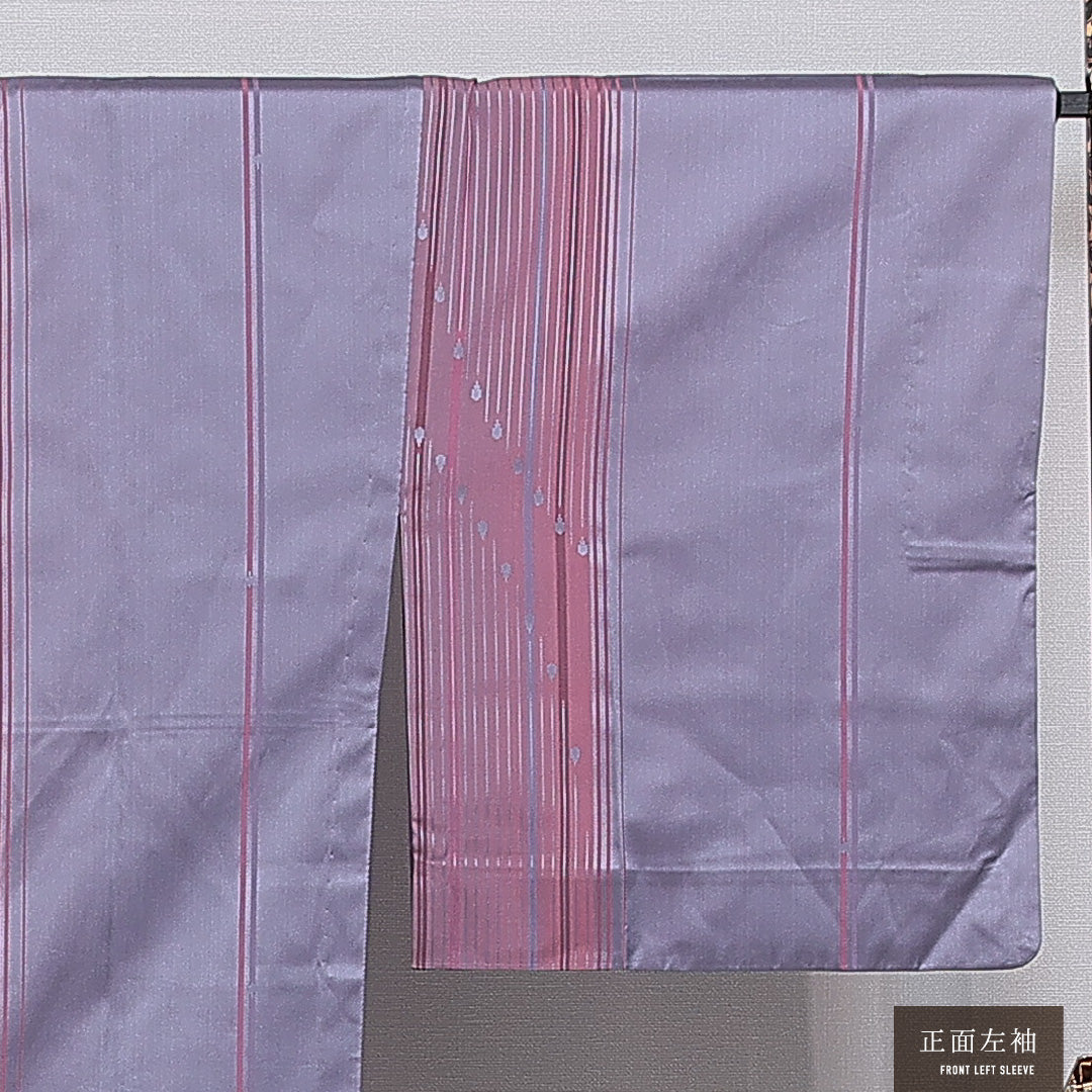 道行コート 単衣 身丈138cm 裄丈67cm 正絹 Aランク セミフォーマル Mサイズ ポケットあり 創作柄 紫系 RP 1237-16166
