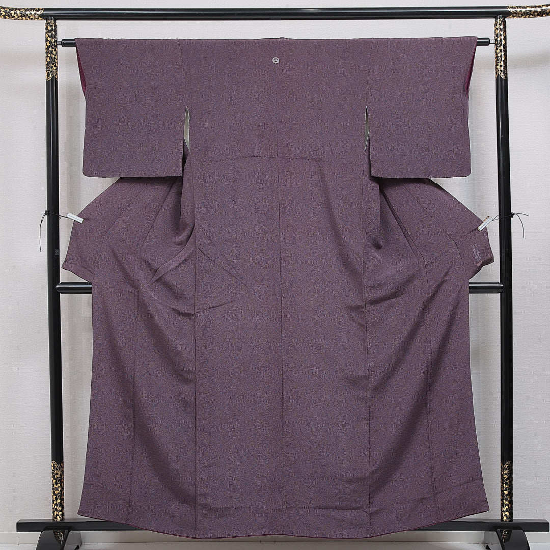 江戸小紋(鮫) 袷 身丈159cm 裄丈61cm 正絹 彫士 住田又光 染士 服部光擴 Sランク Mサイズ 広衿 一つ紋(丸に剣片喰) セミフォーマル 作家物 落款 紫系 1262-16067