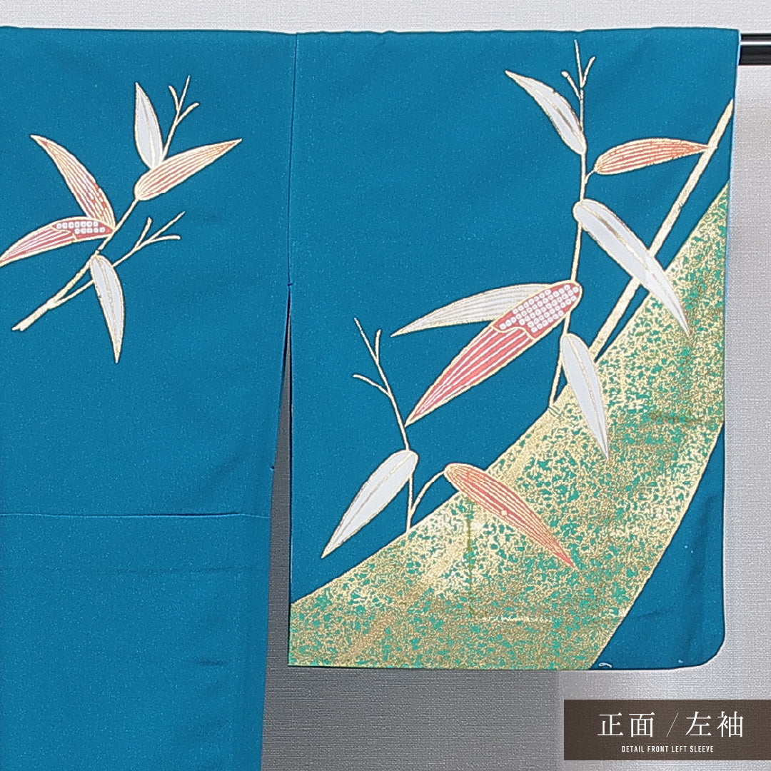 洗える着物 付下げ 胴抜き 身丈160cm 裄丈69cm ポリエステル Cランク インフォーマル バチ衿 Lサイズ 笹 青系 HP 1218-16233