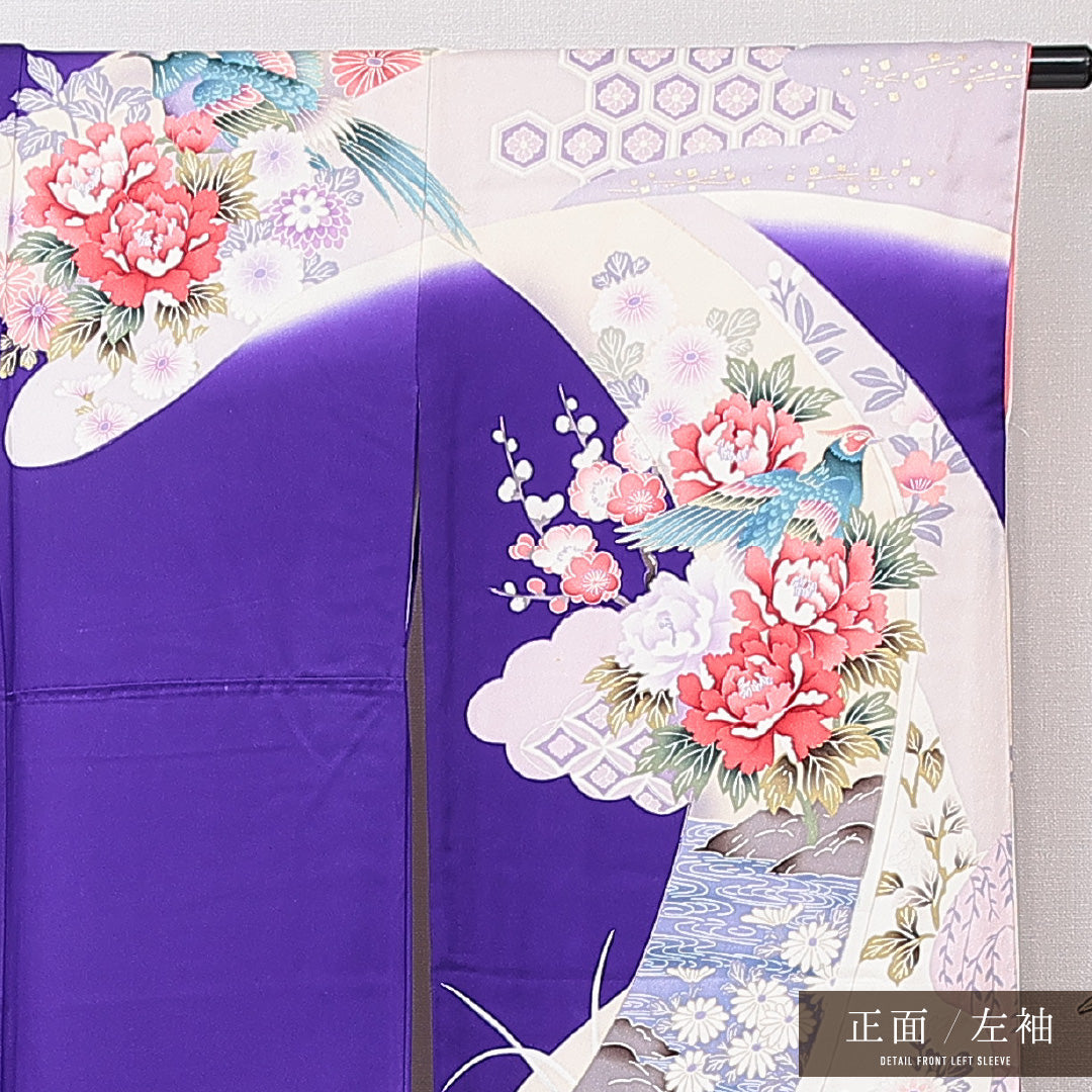 振袖 袷 身丈167cm 裄丈66cm フォーマル Aランク XLサイズ 正絹 広衿 雉 牡丹 1213-F0664