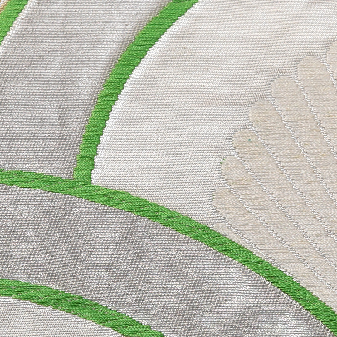 袋帯 帯丈426cm 正絹 六通 未仕立て 帯芯なし 青海波 菊 吉祥文様 銀系 1243-02008