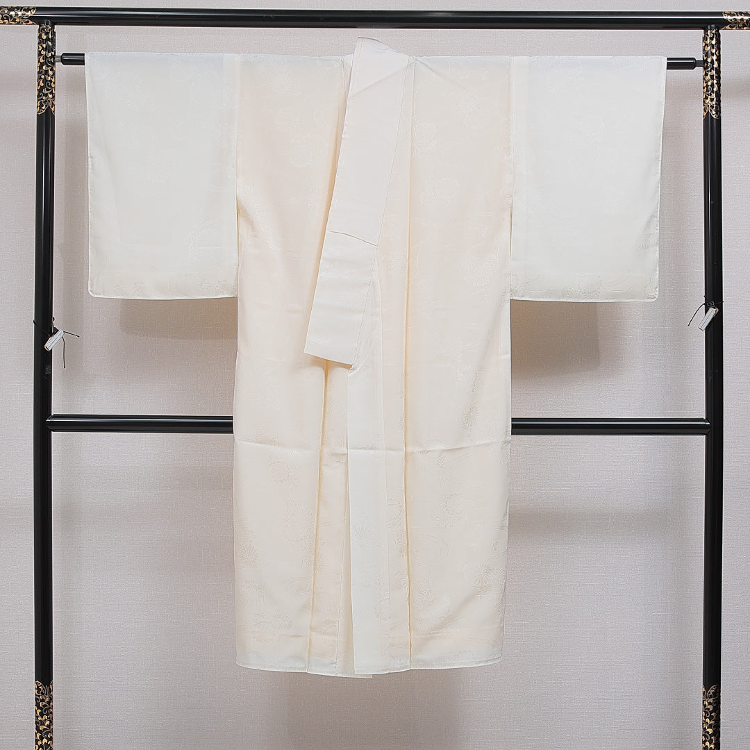 長襦袢 無双袖 身丈128cm 裄丈62cm 正絹 Aランク Lサイズ 菊 ベージュ系 RP 1239-16545