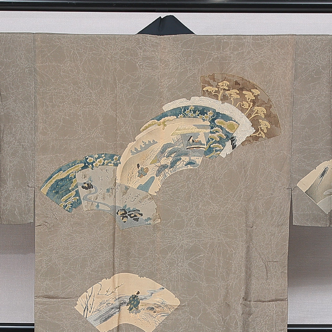 長襦袢 男性用 無双袖 身丈140cm 裄丈68cm 正絹 Cランク Lサイズ 平安絵巻 グレー系 LP 1241-16718
