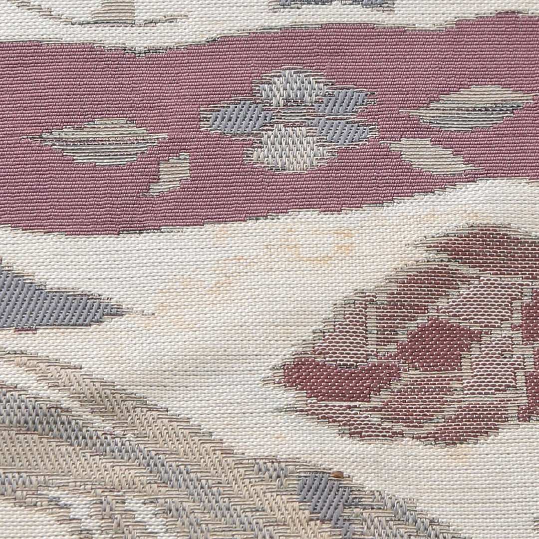 八寸名古屋帯 帯丈355cm カジュアル 名古屋仕立て 六通 帯芯なし Cランク 正絹 鷹 花柄 ピンク系 クリーム系 1224-03998