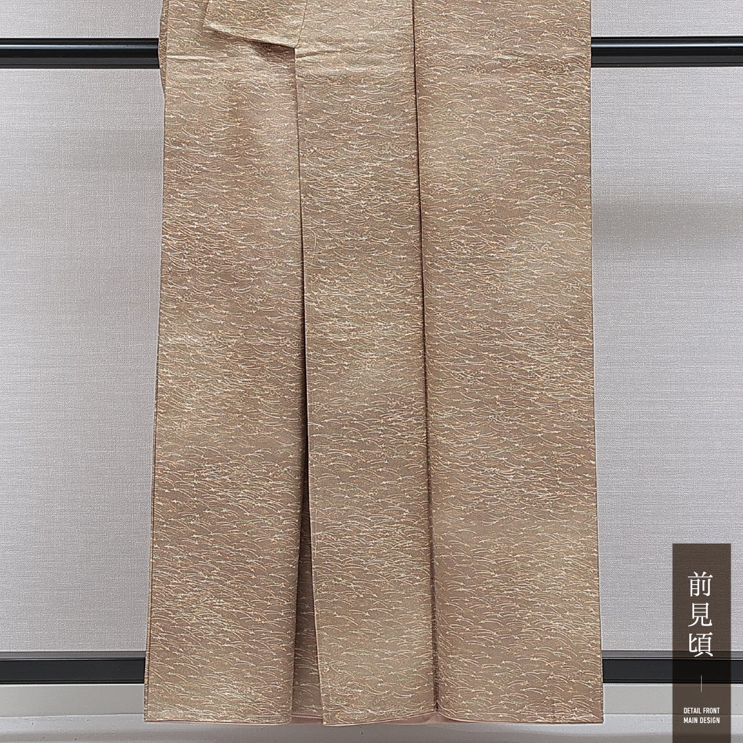 洗える着物 小紋 袷 身丈158cm 裄丈64cm ポリエステル Aランク インフォーマル 広衿 Mサイズ 松葉 ベージュ系 RP 1221-16351