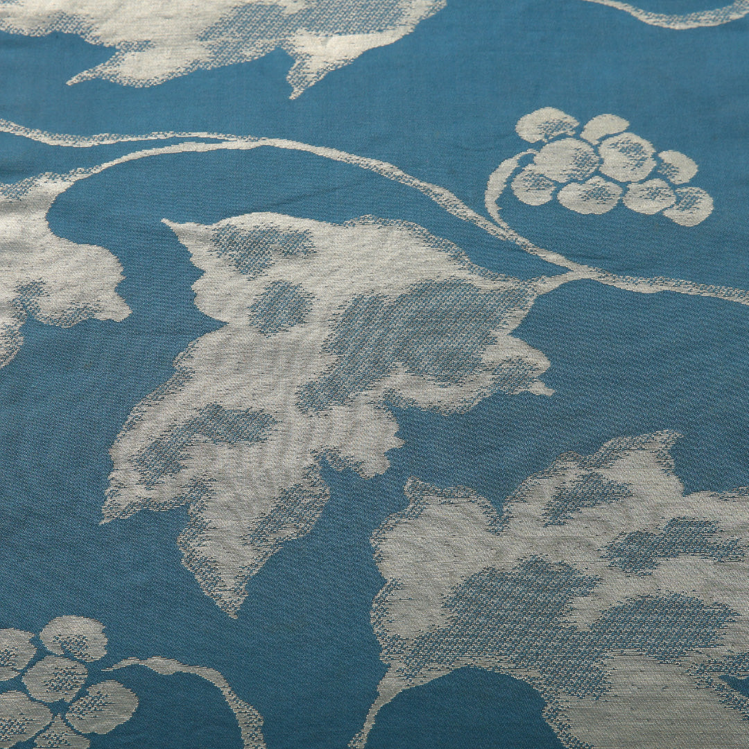 九寸名古屋帯 帯丈339cm カジュアル 名古屋仕立て 六通 Cランク 正絹 創作柄 青系 1224-03612